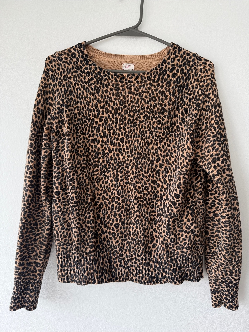 LOFT Tan and Black Leopard Crewneck Sweater